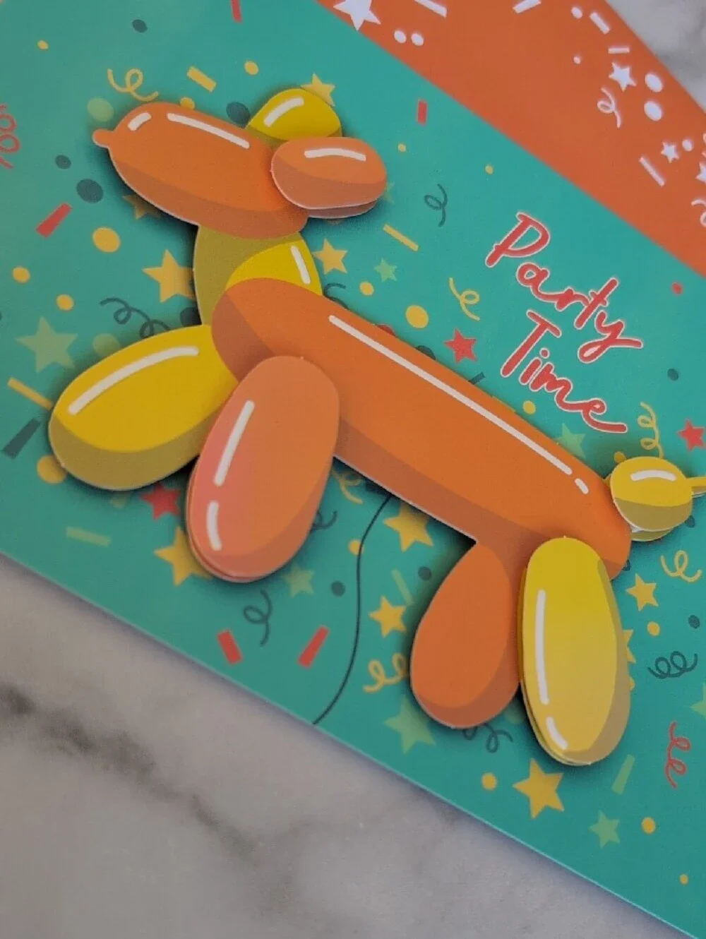 Party Time Balloon Dog Greeting Card - Orange